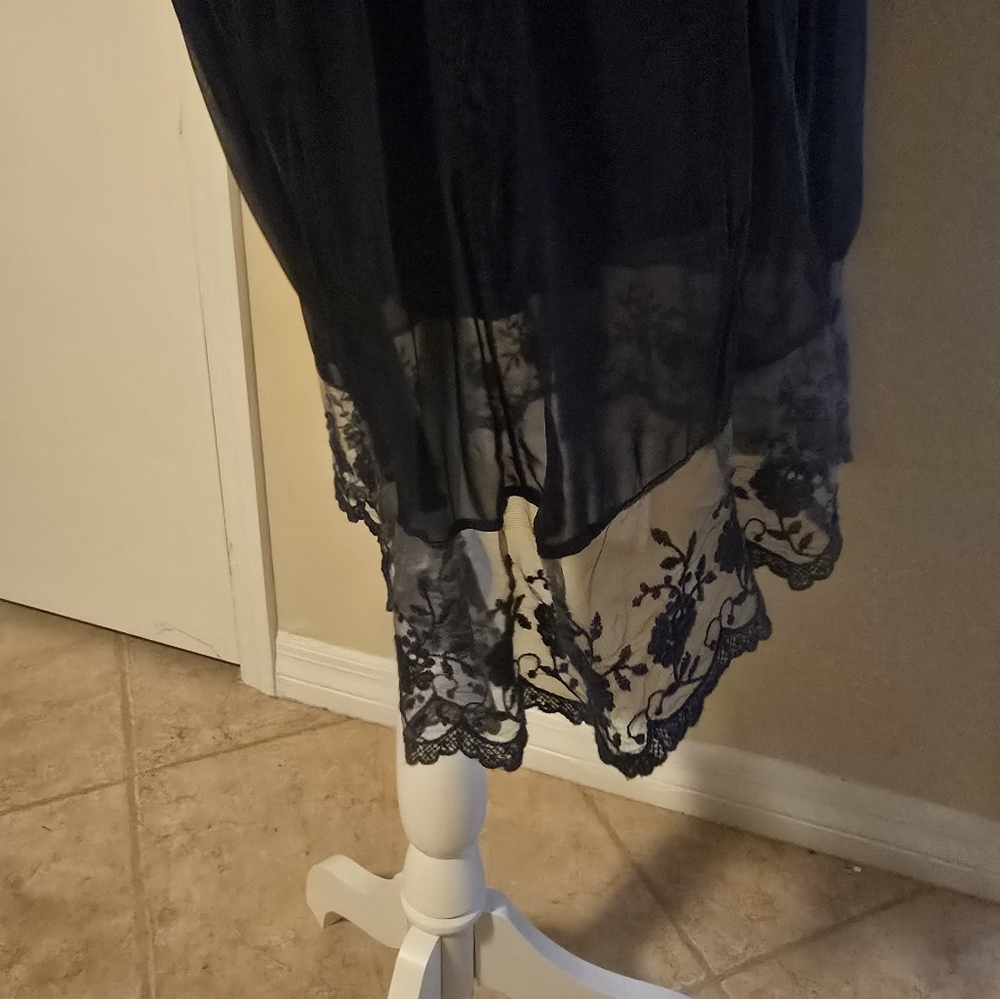 Piazzo Roma Navy Lace Detail Silk Dress L Crocheted Detail Italy Romantic - Picture 5 of 10